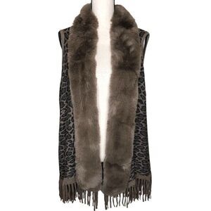 Northern Angel Open, Cheetah, Fur Collar, Fringed, Mob Wife Sweater Vest Sz S/M